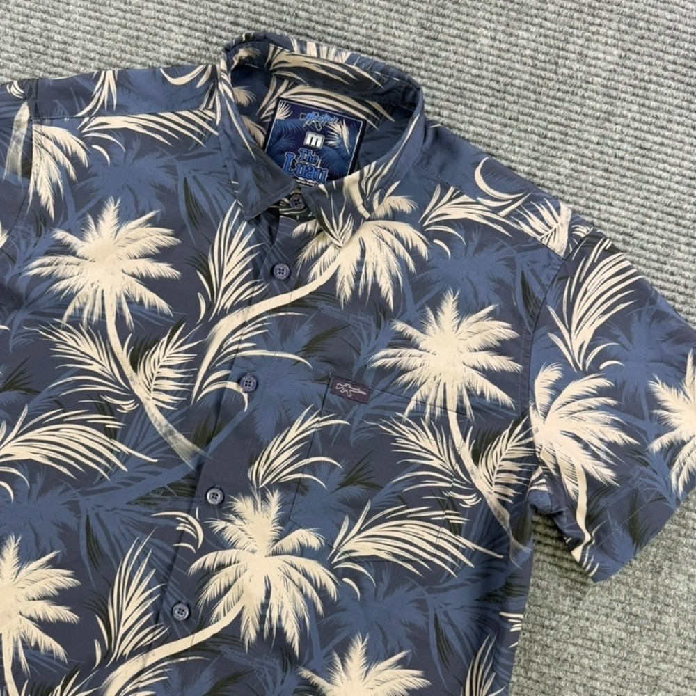 Retro Rifle The Luau Mens Medium Blue Palm Leaf Tropical Short Sleeve Shirt